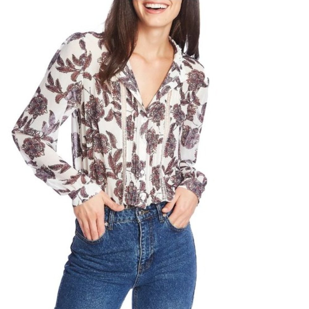 1.State Baroque Paisley Pintuck Blouse